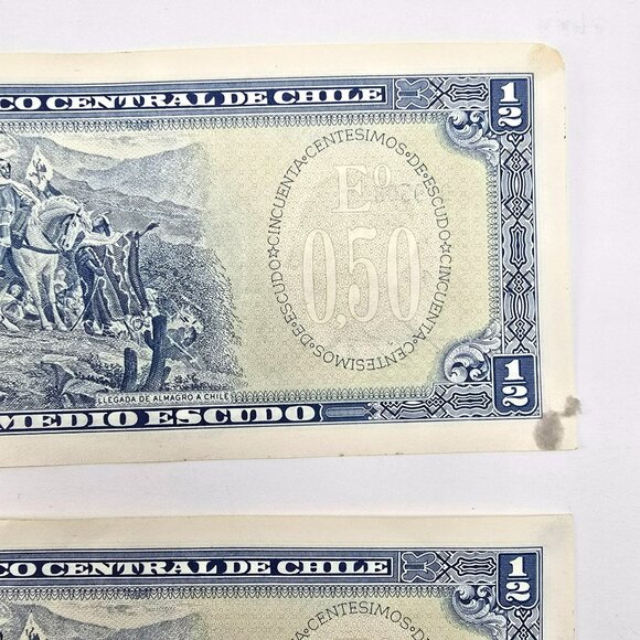 Vintage Chilean Banco Central De Chile 1/2 Escudo Banknotes Sequential Set LI642 - Picture 10 of 10